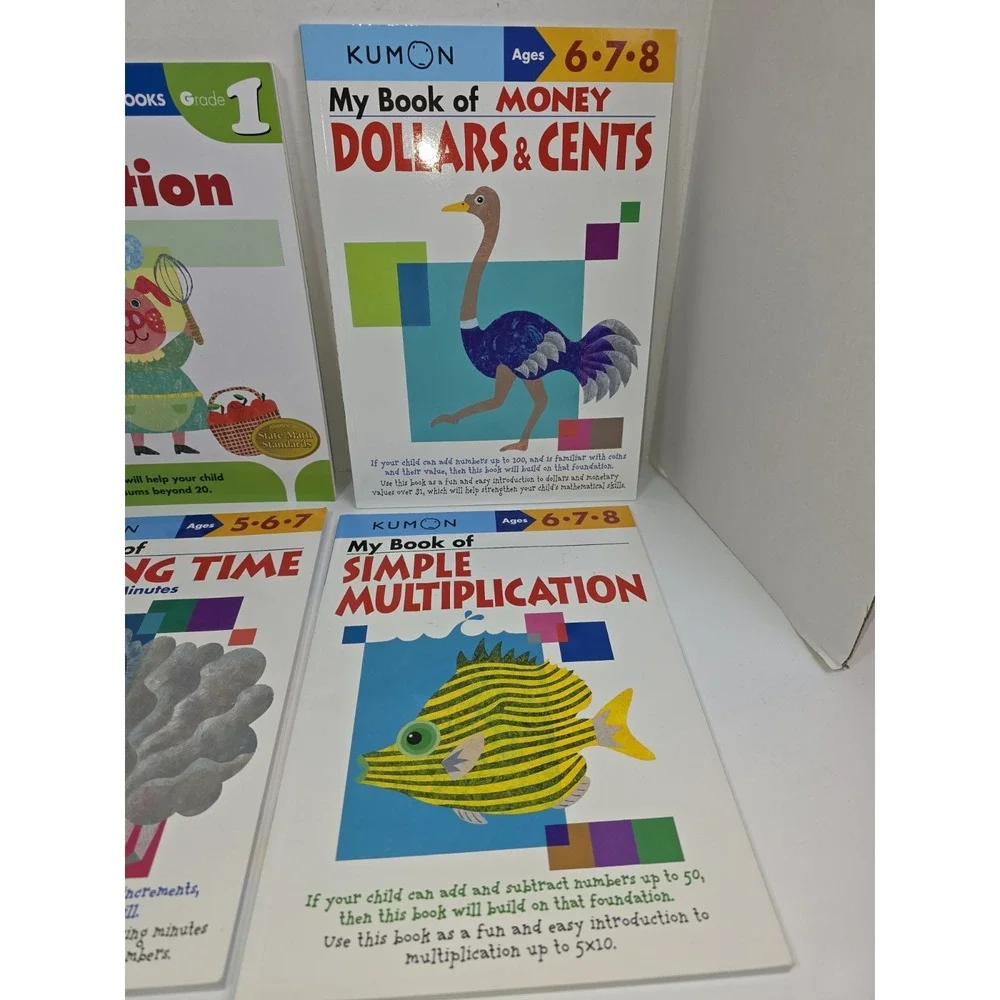 Lot of 4 Kumon Telling Time Simple Math Dollers Cents Workbooks For Ages 5-8